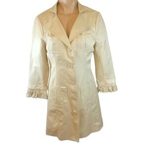 Vintage Y2K 2B Bebe Trench Coat Womens Ruffle Cuff Utility Clean Girl Satin M